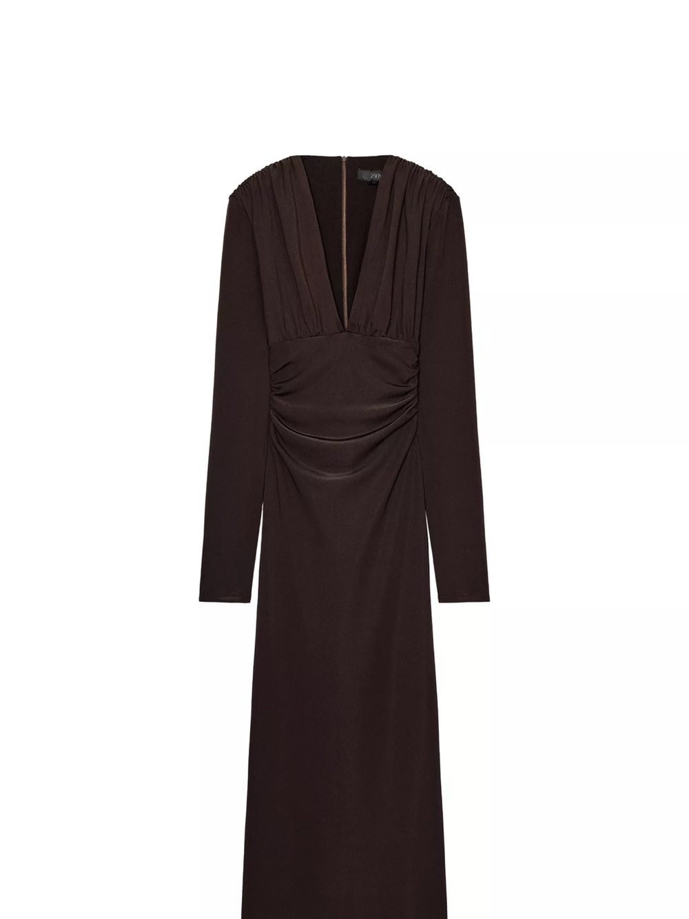 Zara Draped Chocolate Brown Midi Dress NWT | Deep V Neck | Size S